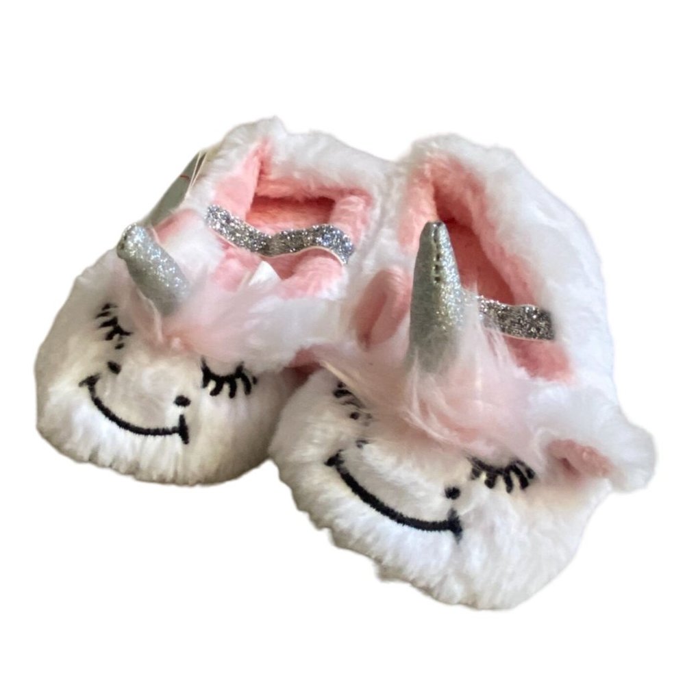 Cat & Jack Toddler Plush Unicorn Slippers With Strap-White-Size 2T/3T-NWT